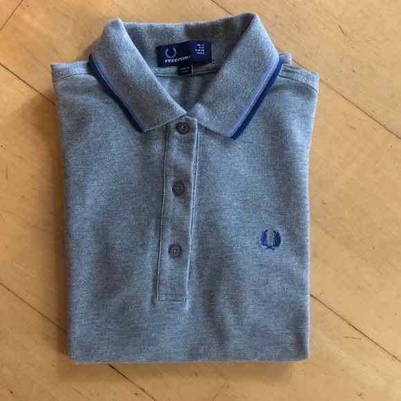 Fred Perry button up shirt grey top tips UK 12 8 - Picture 2 of 5